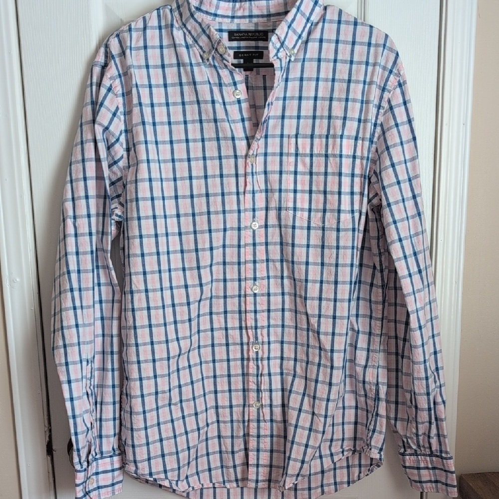 Banana Republic Pink and Blue Checkered Button Down Shirt